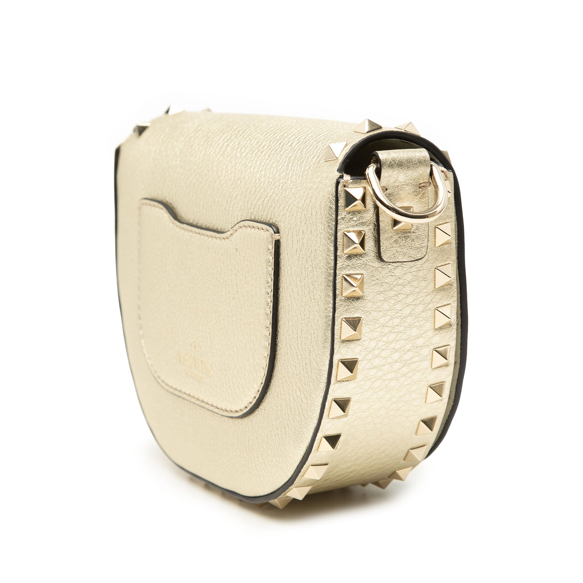 Metallic Grained Calfskin Rockstud Saddle Crossbody - Image 2