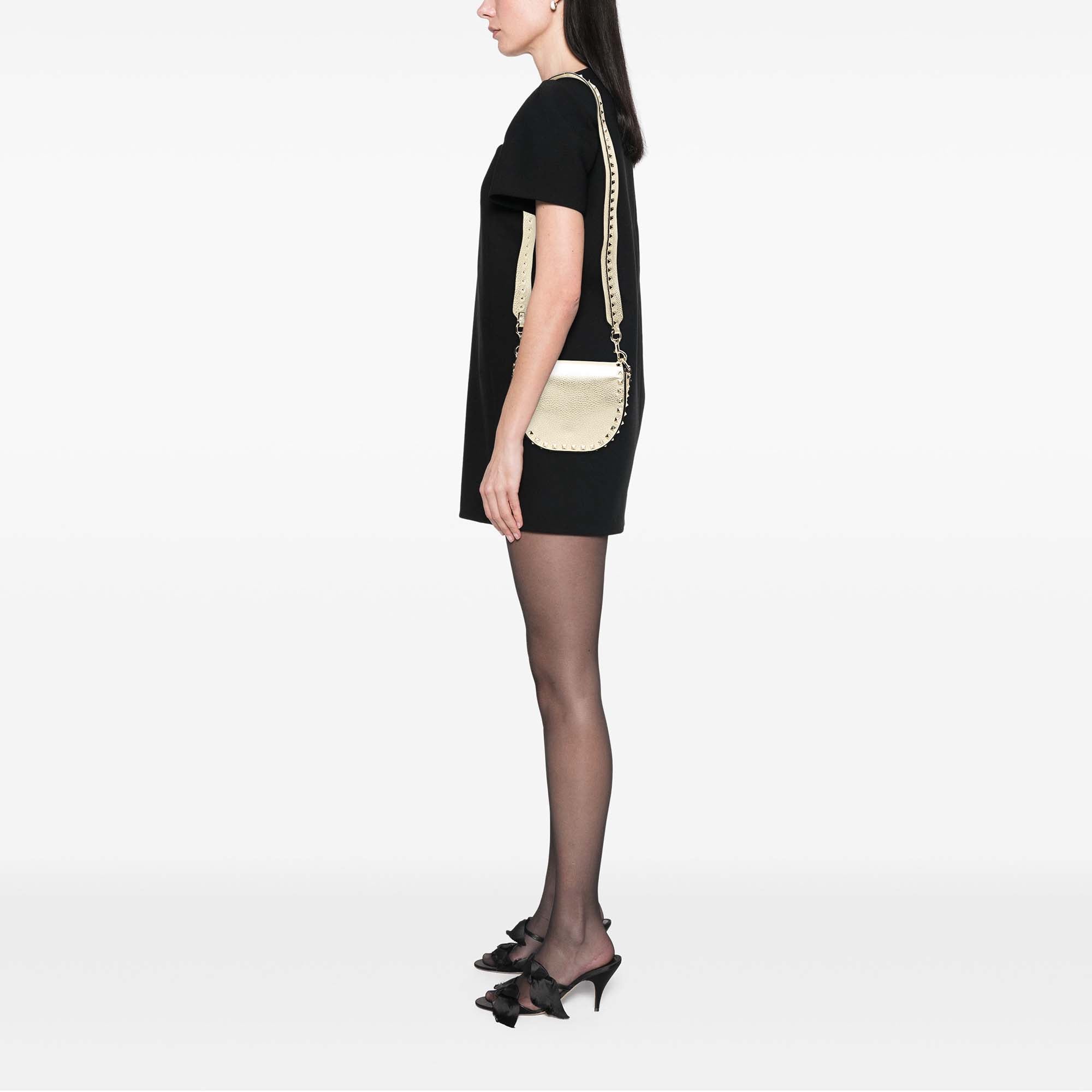 Metallic Grained Calfskin Rockstud Saddle Crossbody - Image 7