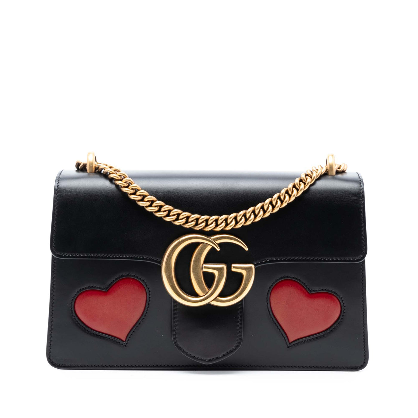 Medium GG Marmont Leather Malaga Kid Heart Patch Chain Flap - Image 1