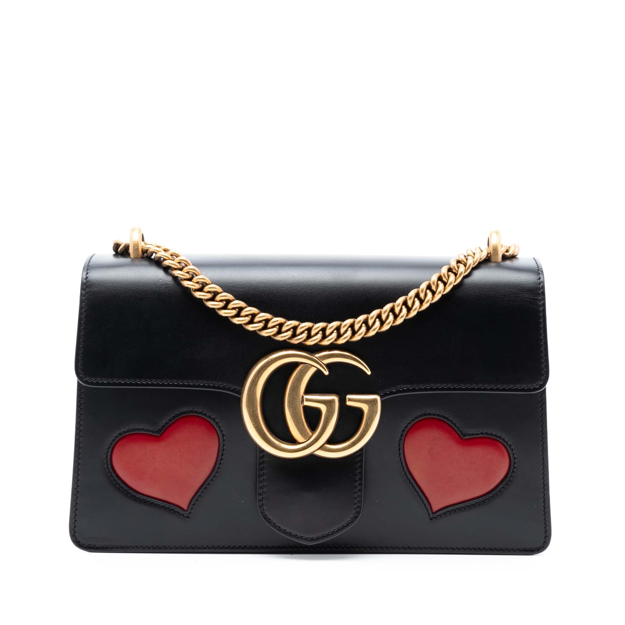 Medium GG Marmont Leather Malaga Kid Heart Patch Chain Flap - Image 1