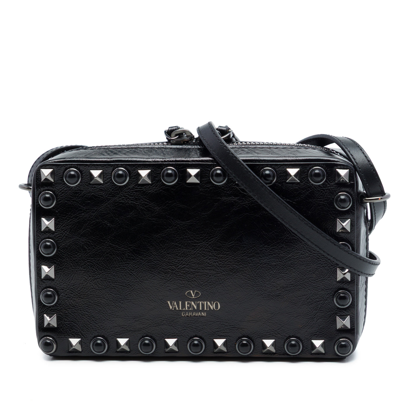 Textured Leather Rolling Rockstud Camera Bag - Image 1
