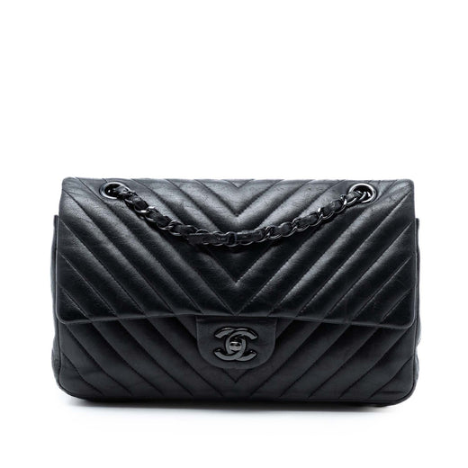 Medium Classic Chevron Lambskin So Black Double Flap - Image 1