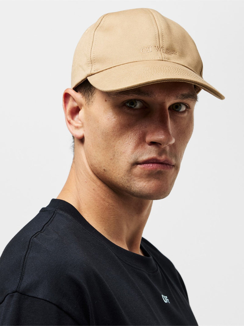 Off-White Omlb040g21fab0016101 Logo-Embroidered Baseball Cap — Beige Cotton Caps