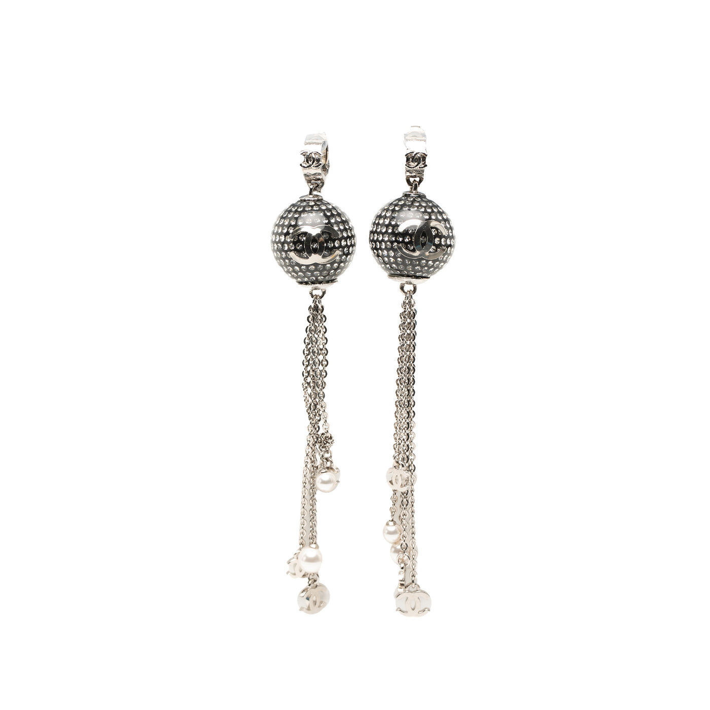 CC Brass Resin Strass Faux Pearl Disco Ball Drop Clip On Earrings - Image 1