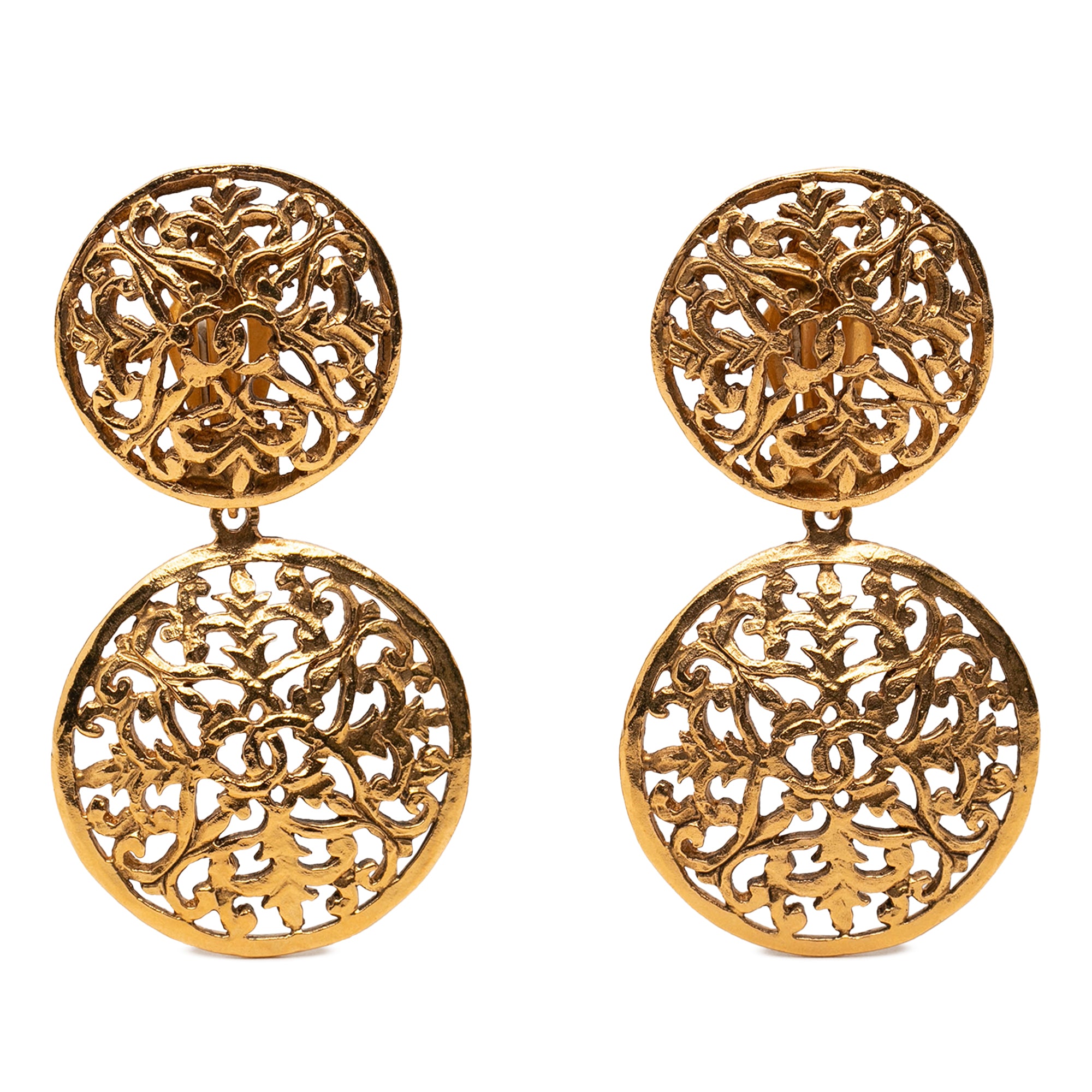 CC Gold Plated Filigree Double Orbs Dangle Clip On Earrings - Image 1