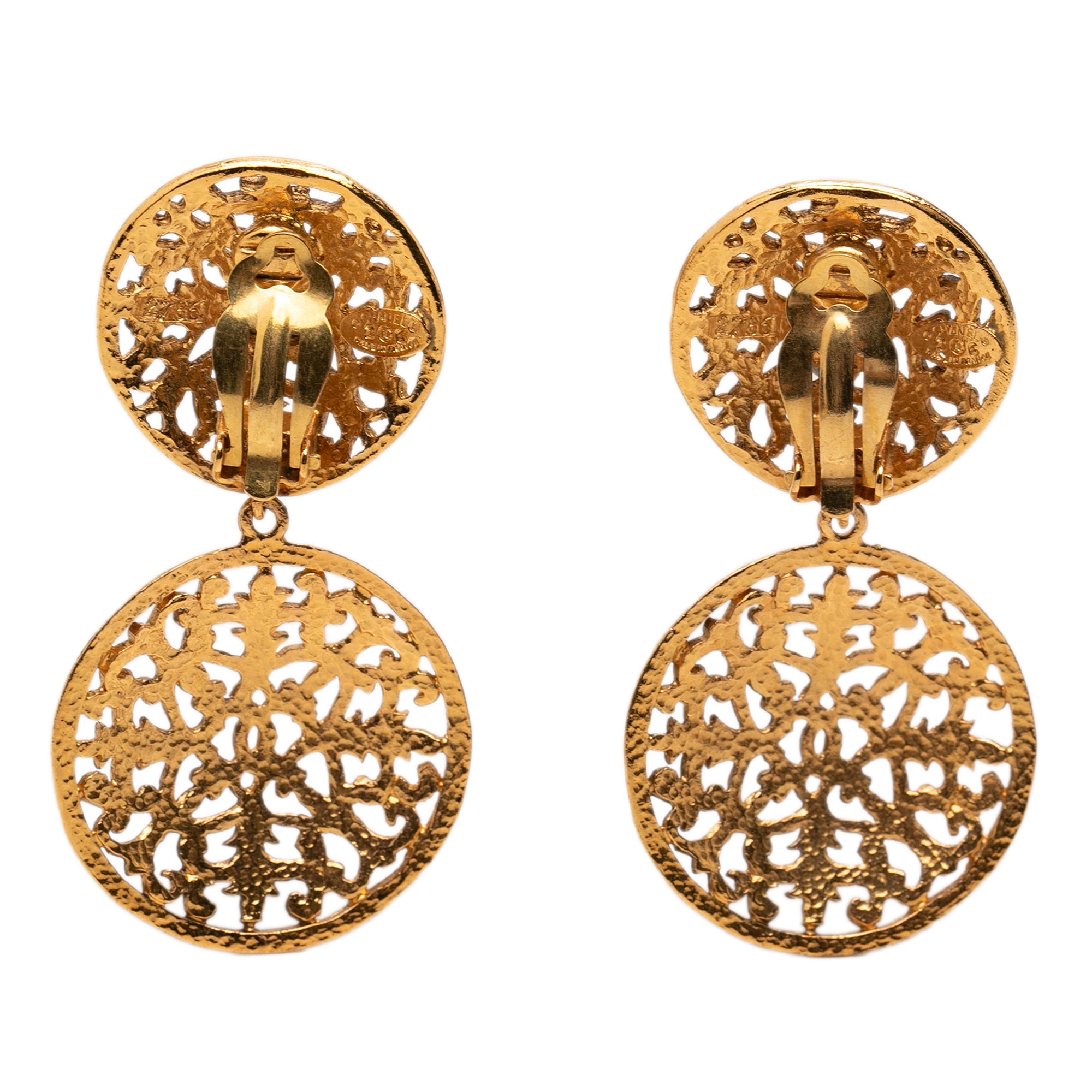 CC Gold Plated Filigree Double Orbs Dangle Clip On Earrings - Image 2