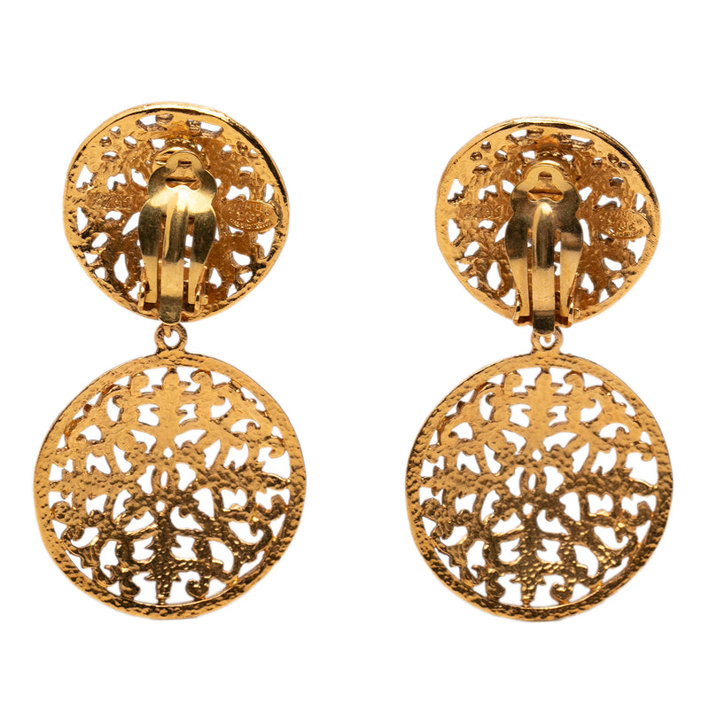 CC Gold Plated Filigree Double Orbs Dangle Clip On Earrings - Image 2