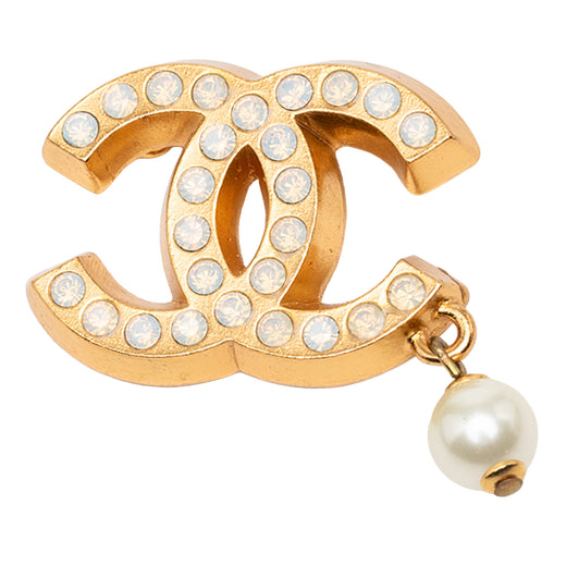CC Gold Plated Strass and Faux Pearl Drop Brooch - Image 1