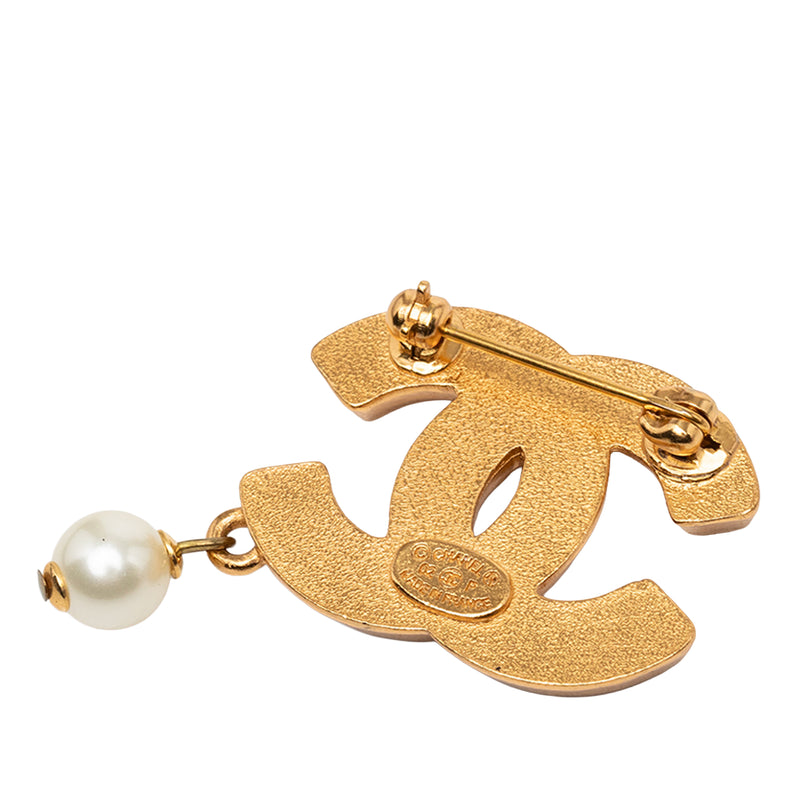 CC Gold Plated Strass and Faux Pearl Drop Brooch - Image 2