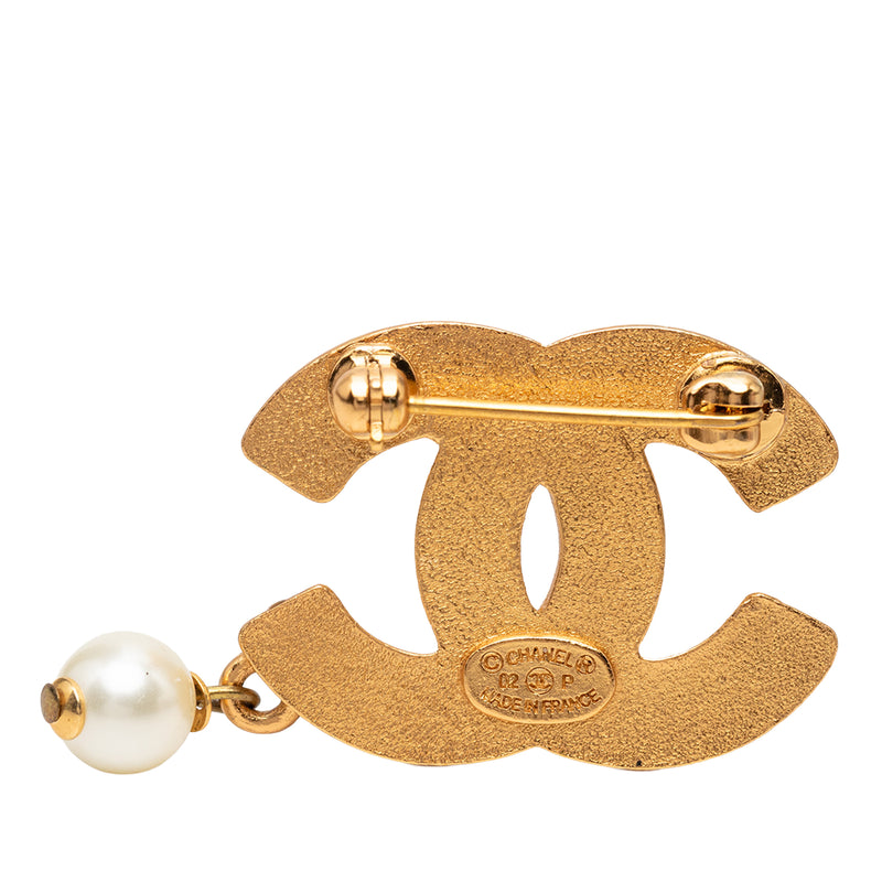 CC Gold Plated Strass and Faux Pearl Drop Brooch - Image 3