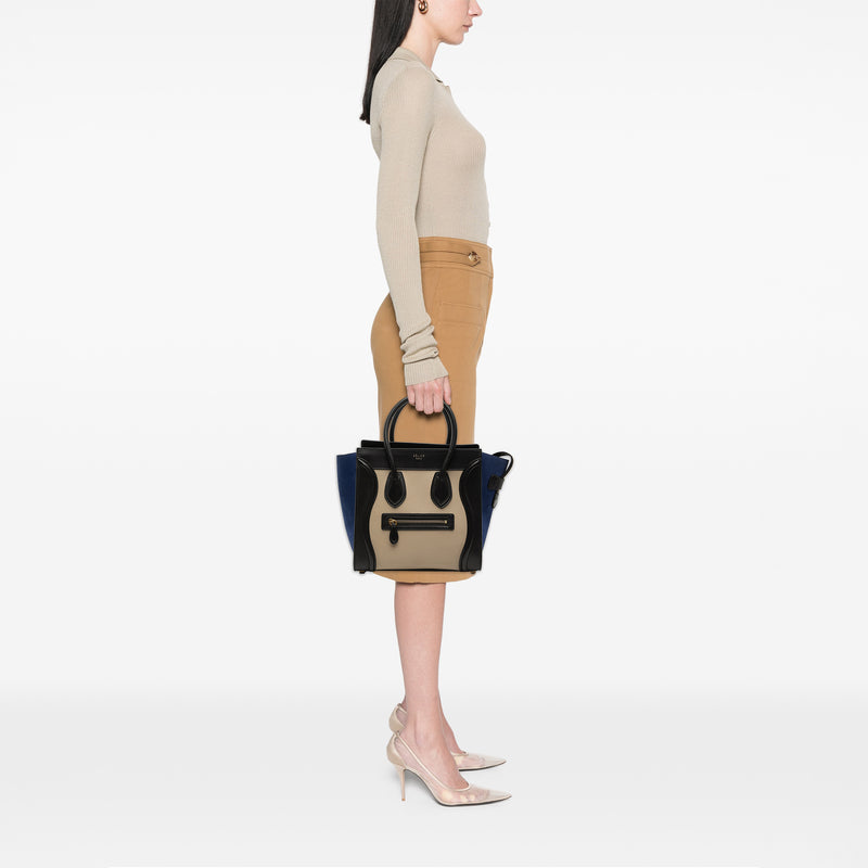 Micro Tricolor Calfskin and Suede Luggage Tote - Image 7