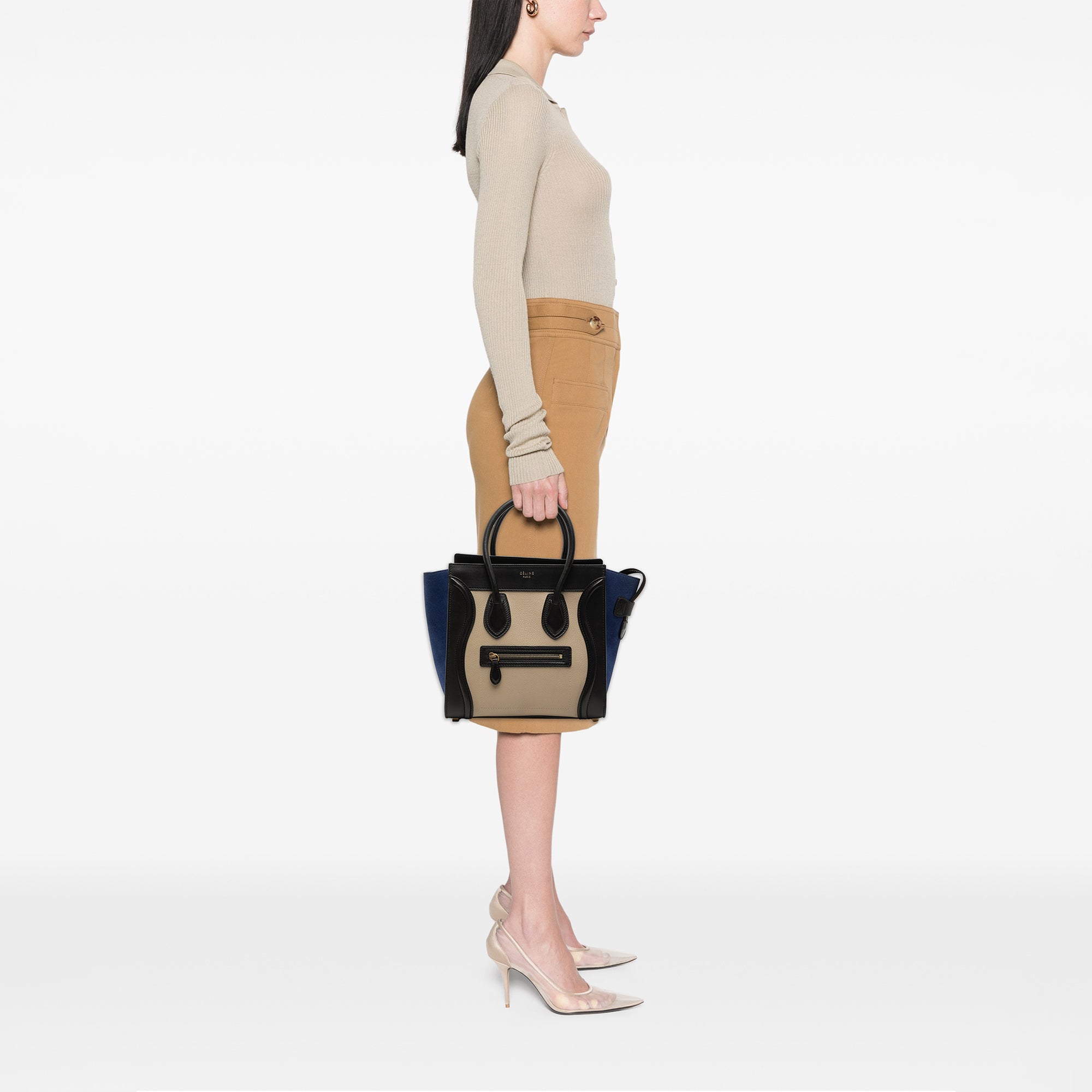 Micro Tricolor Calfskin and Suede Luggage Tote - Image 7