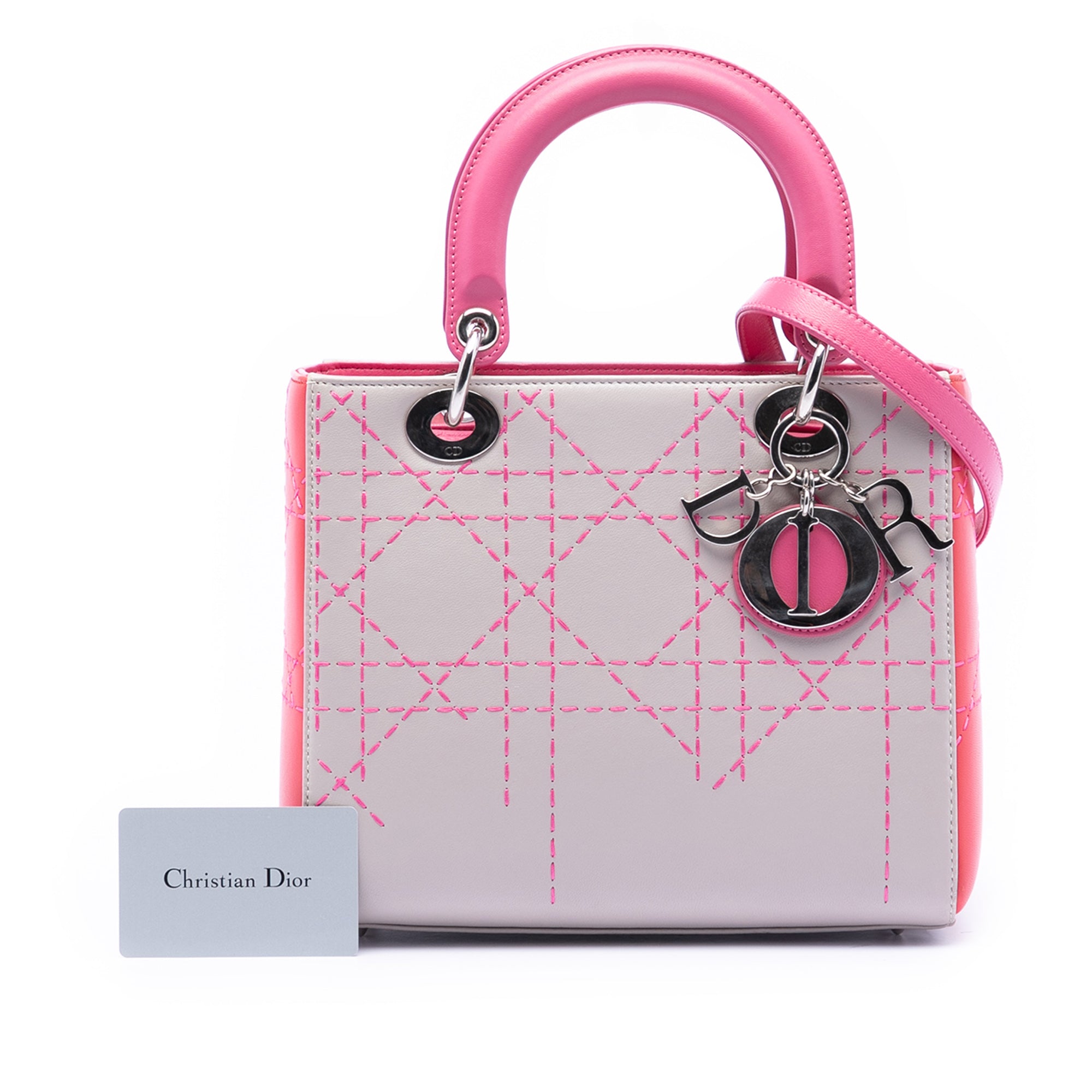 Medium Tricolor Lambskin Macrocannage Stitched Lady Dior - Image 8