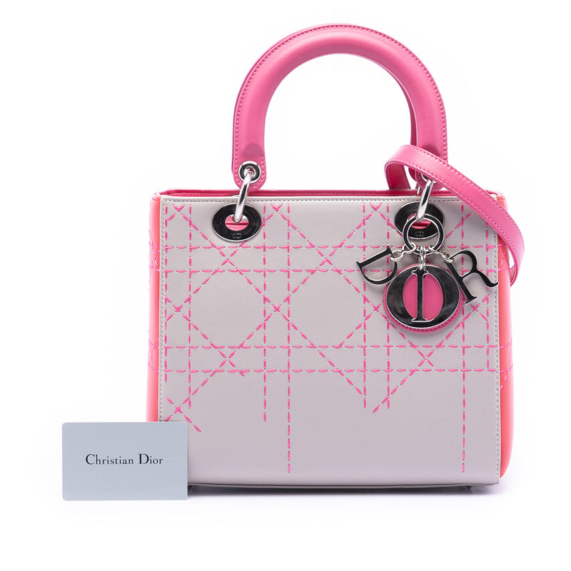 Medium Tricolor Lambskin Macrocannage Stitched Lady Dior - Image 8