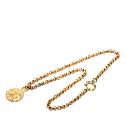 CC Gold Plated Woven Round Pendant Necklace - Image 1