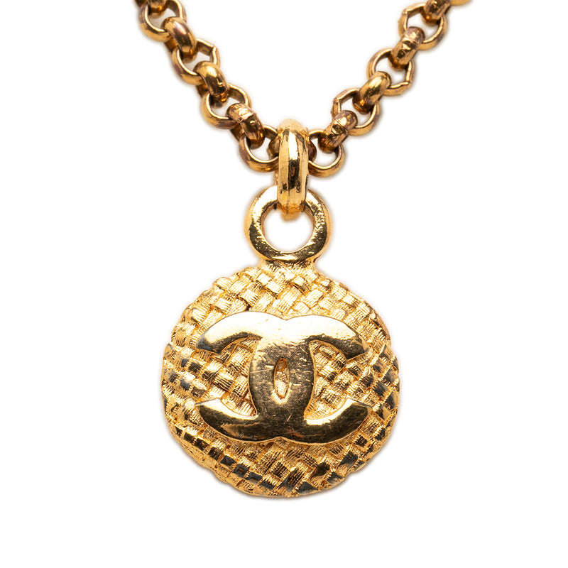 CC Gold Plated Woven Round Pendant Necklace - Image 2