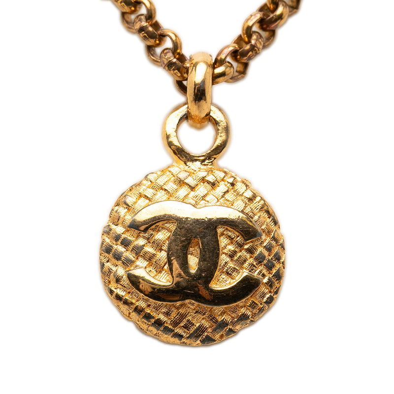 CC Gold Plated Woven Round Pendant Necklace - Image 3