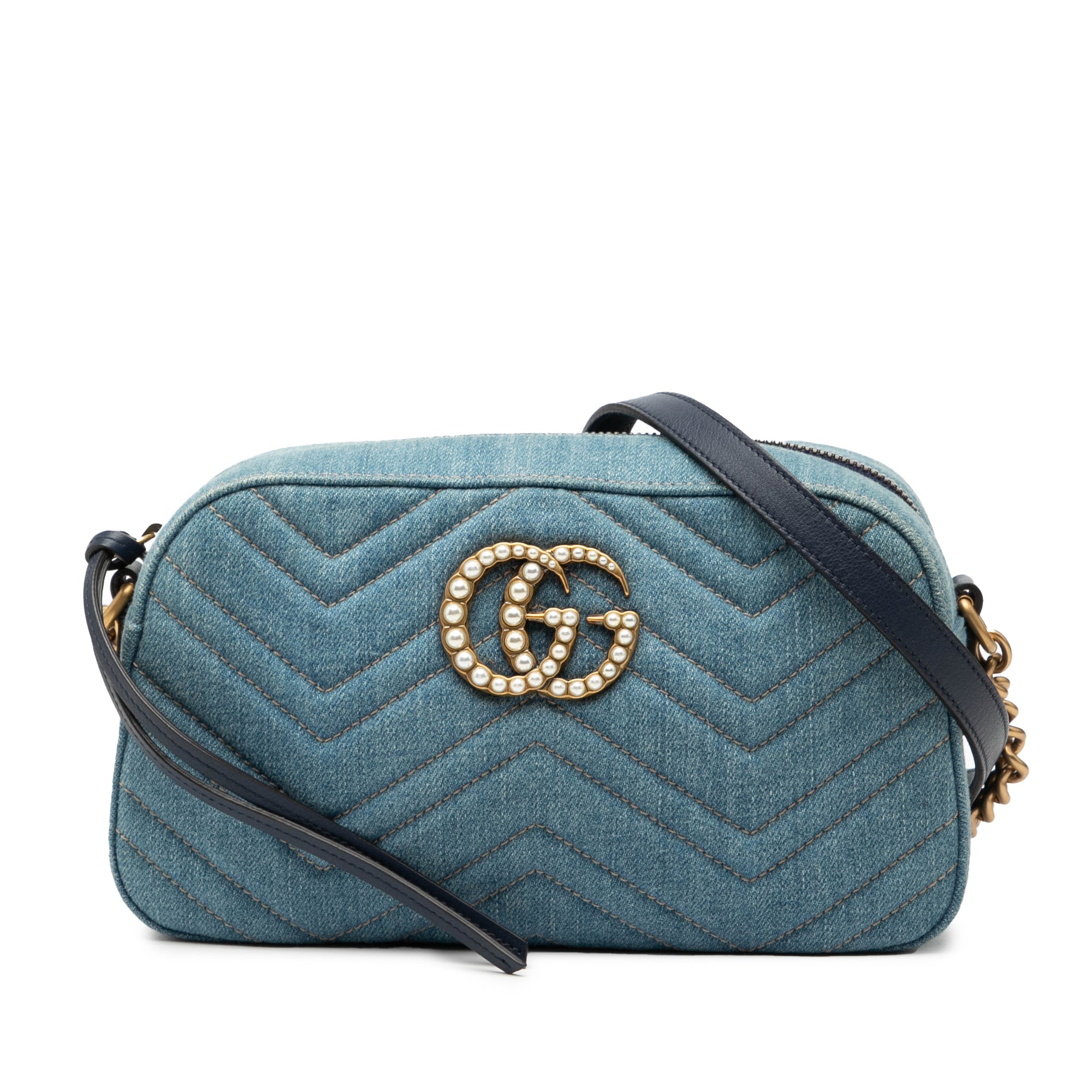 Small GG Marmont Matelasse Denim Pearly Crossbody - Image 1