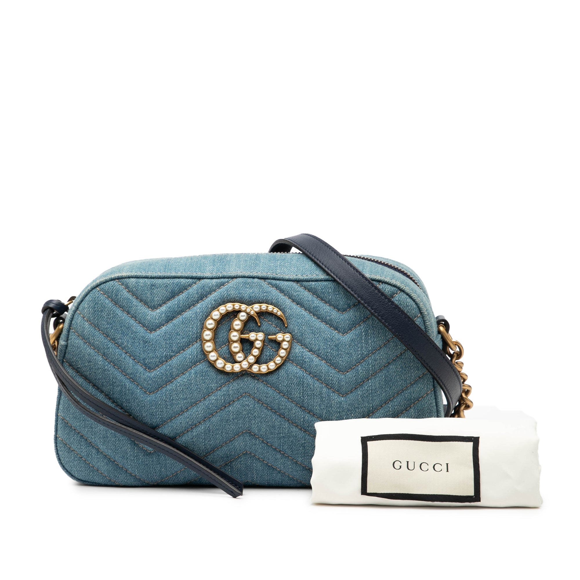 Small GG Marmont Matelasse Denim Pearly Crossbody - Image 8