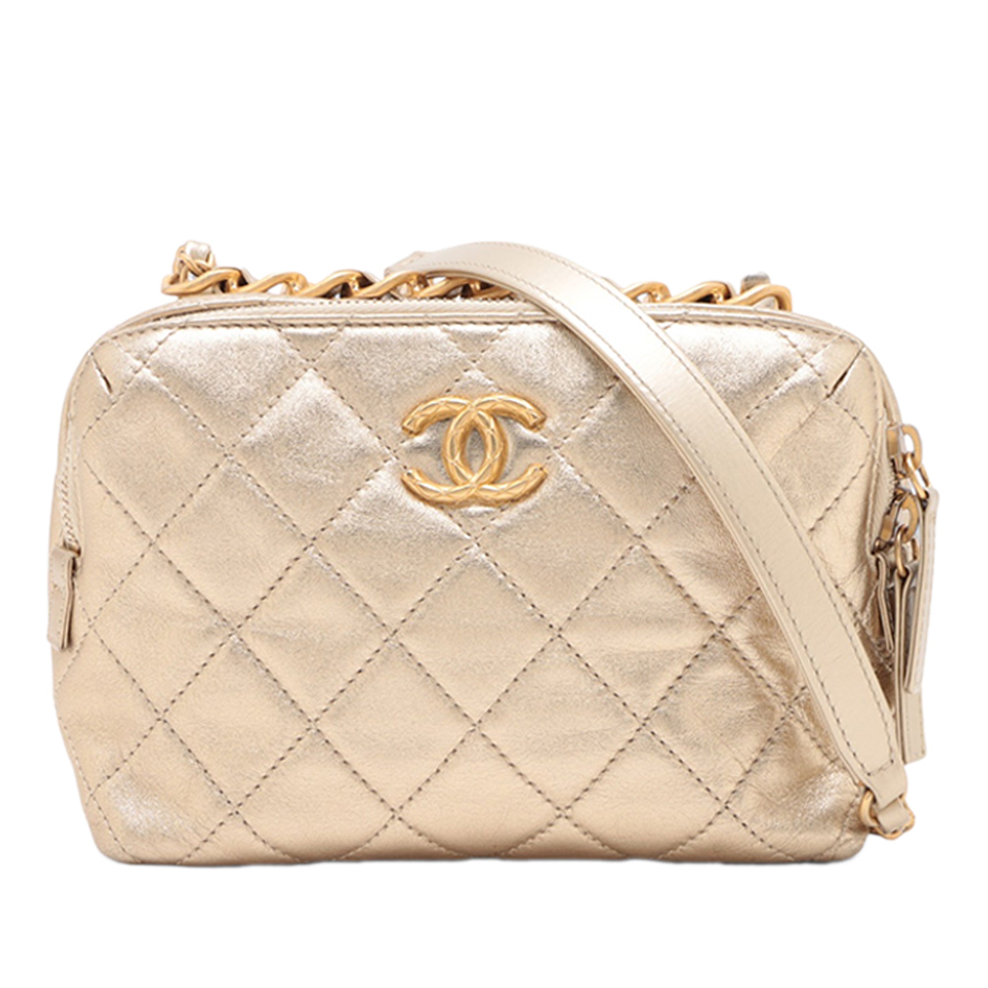 Mini CC Quilted Metallic Lambskin Bowling Bag - Image 1
