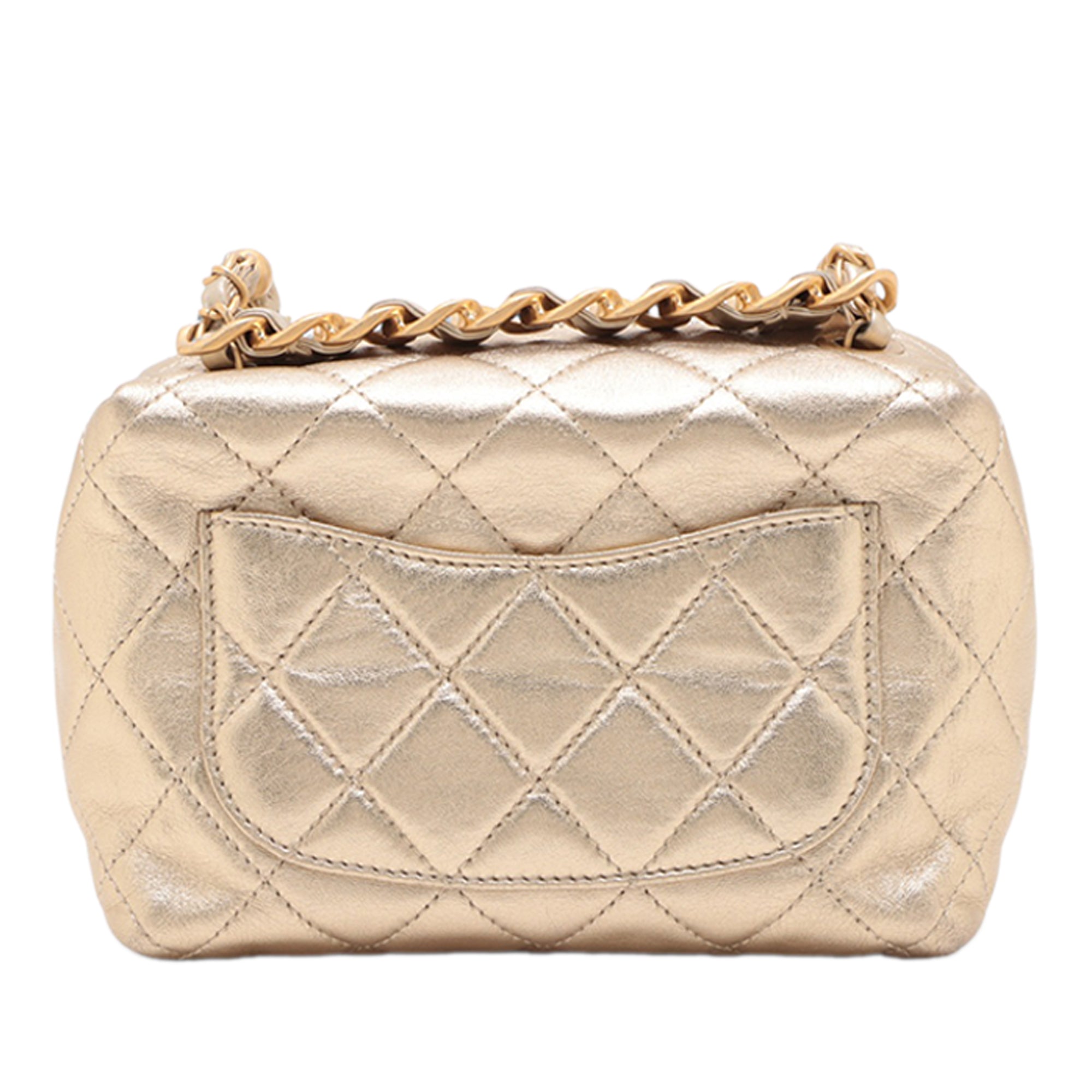 Mini CC Quilted Metallic Lambskin Bowling Bag - Image 2