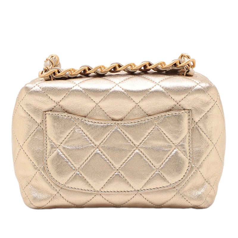 Mini CC Quilted Metallic Lambskin Bowling Bag - Image 2
