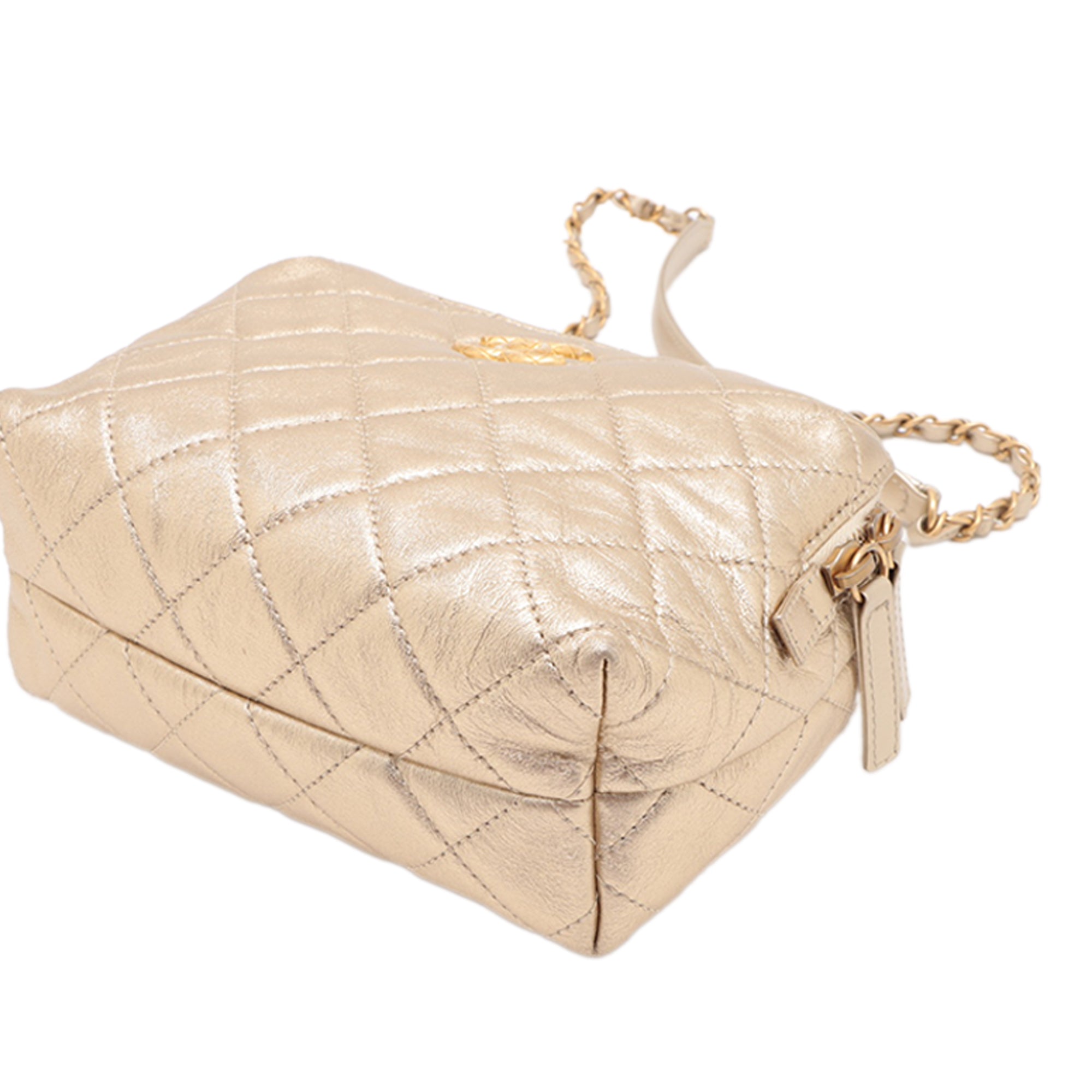 Mini CC Quilted Metallic Lambskin Bowling Bag - Image 3