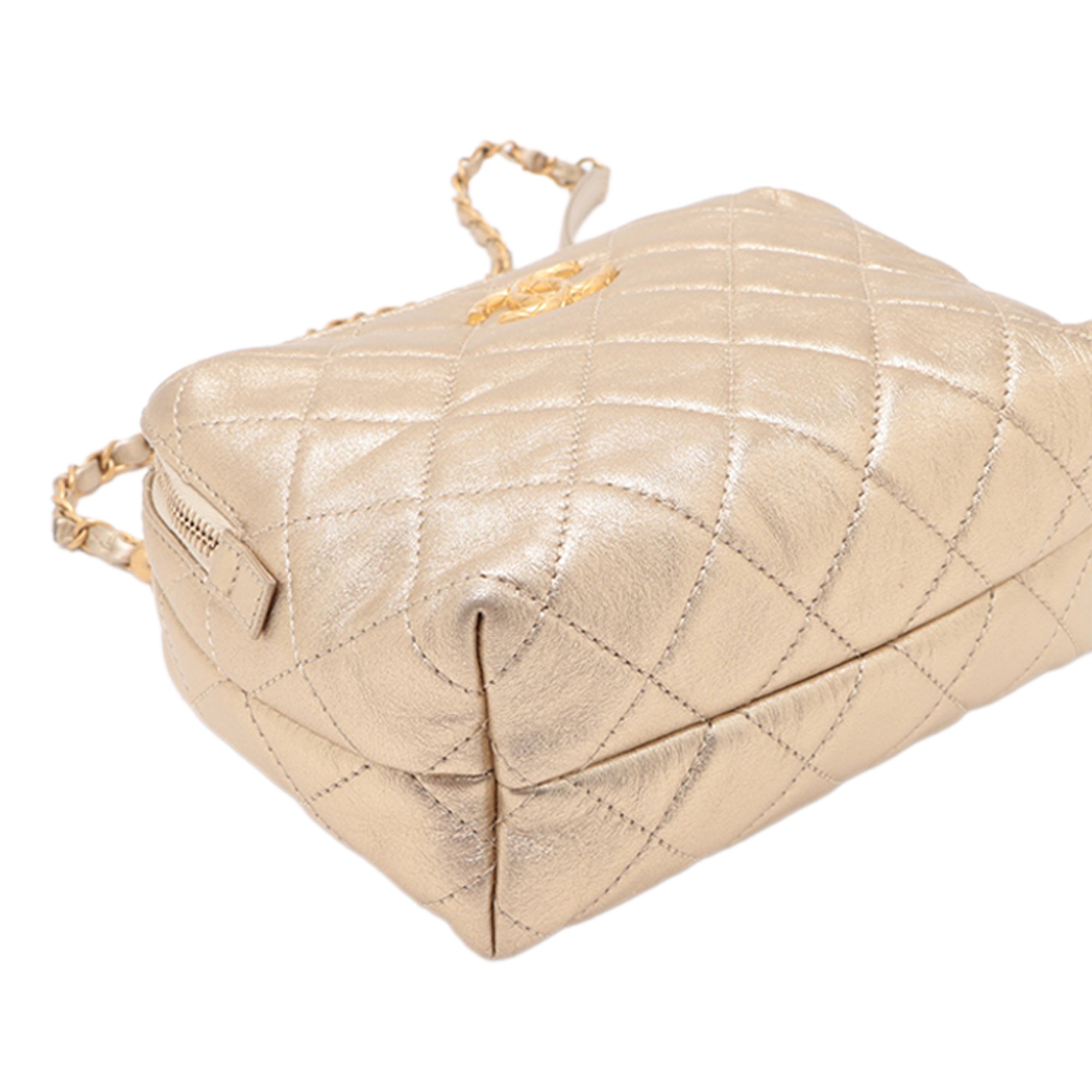 Mini CC Quilted Metallic Lambskin Bowling Bag - Image 4