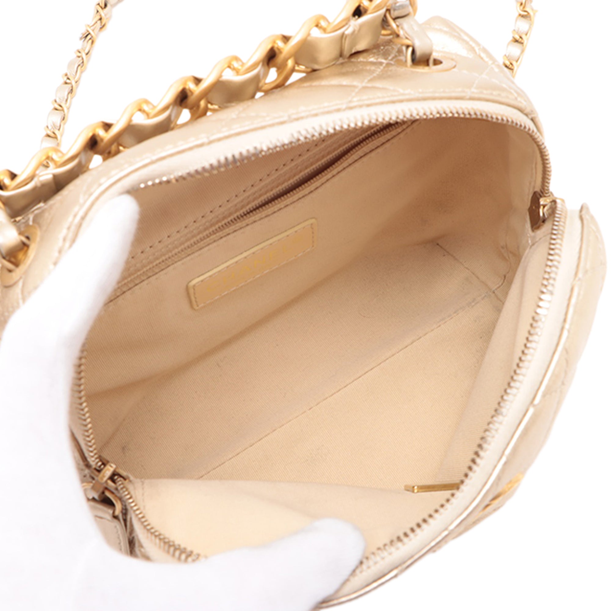 Mini CC Quilted Metallic Lambskin Bowling Bag - Image 5