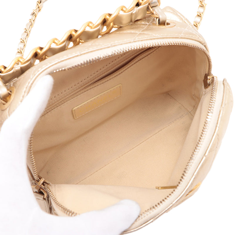 Mini CC Quilted Metallic Lambskin Bowling Bag - Image 5
