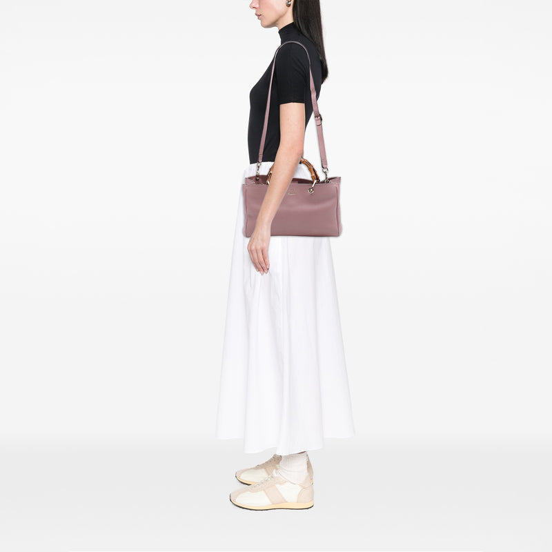 Medium Calfskin Bamboo Shopper Satchel - Image 6