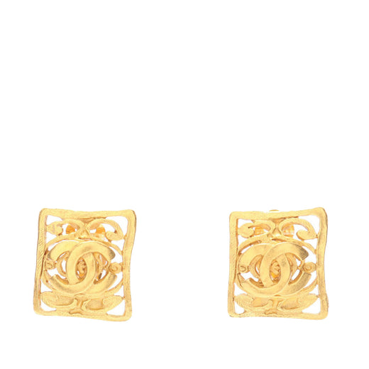 CC Gold Plated Square Clip on Earrings - Image 1
