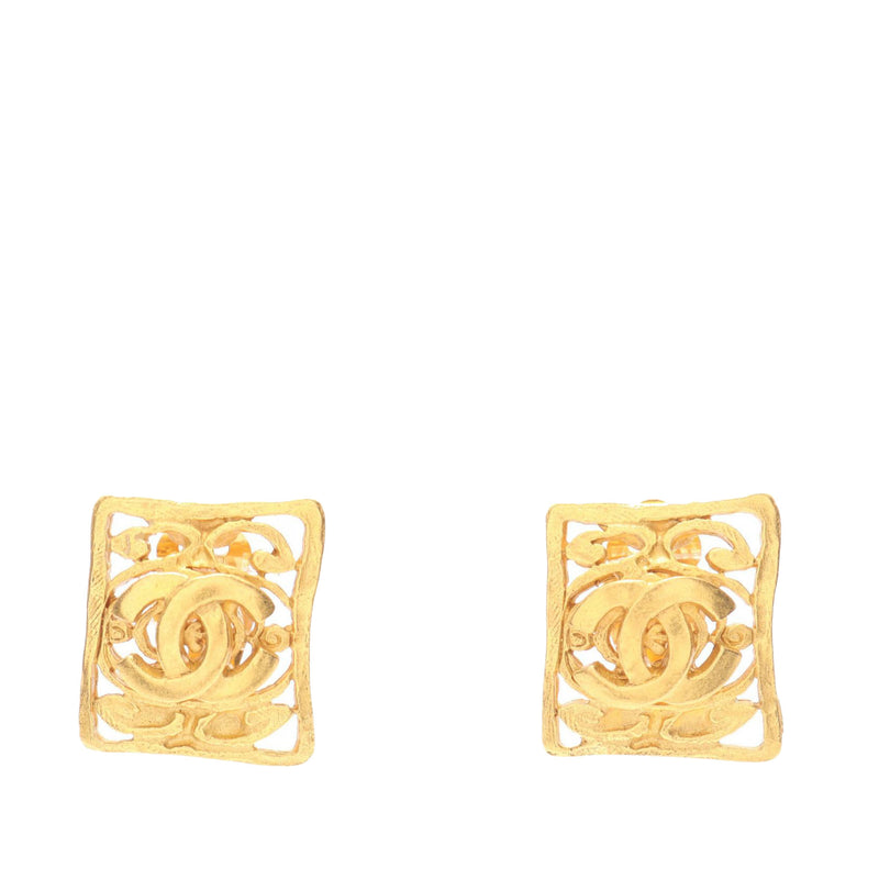 CC Gold Plated Square Clip on Earrings