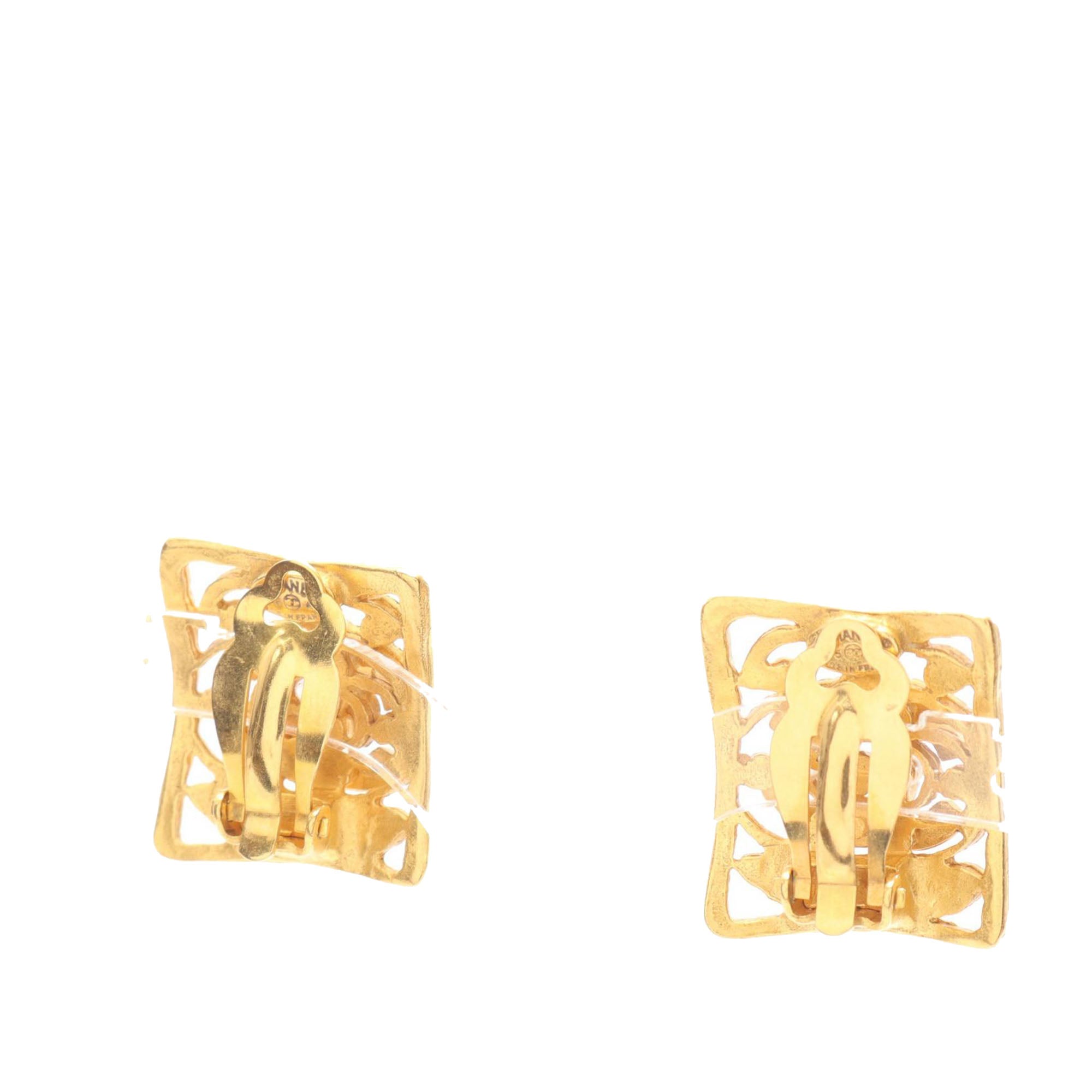 CC Gold Plated Square Clip on Earrings - Image 2