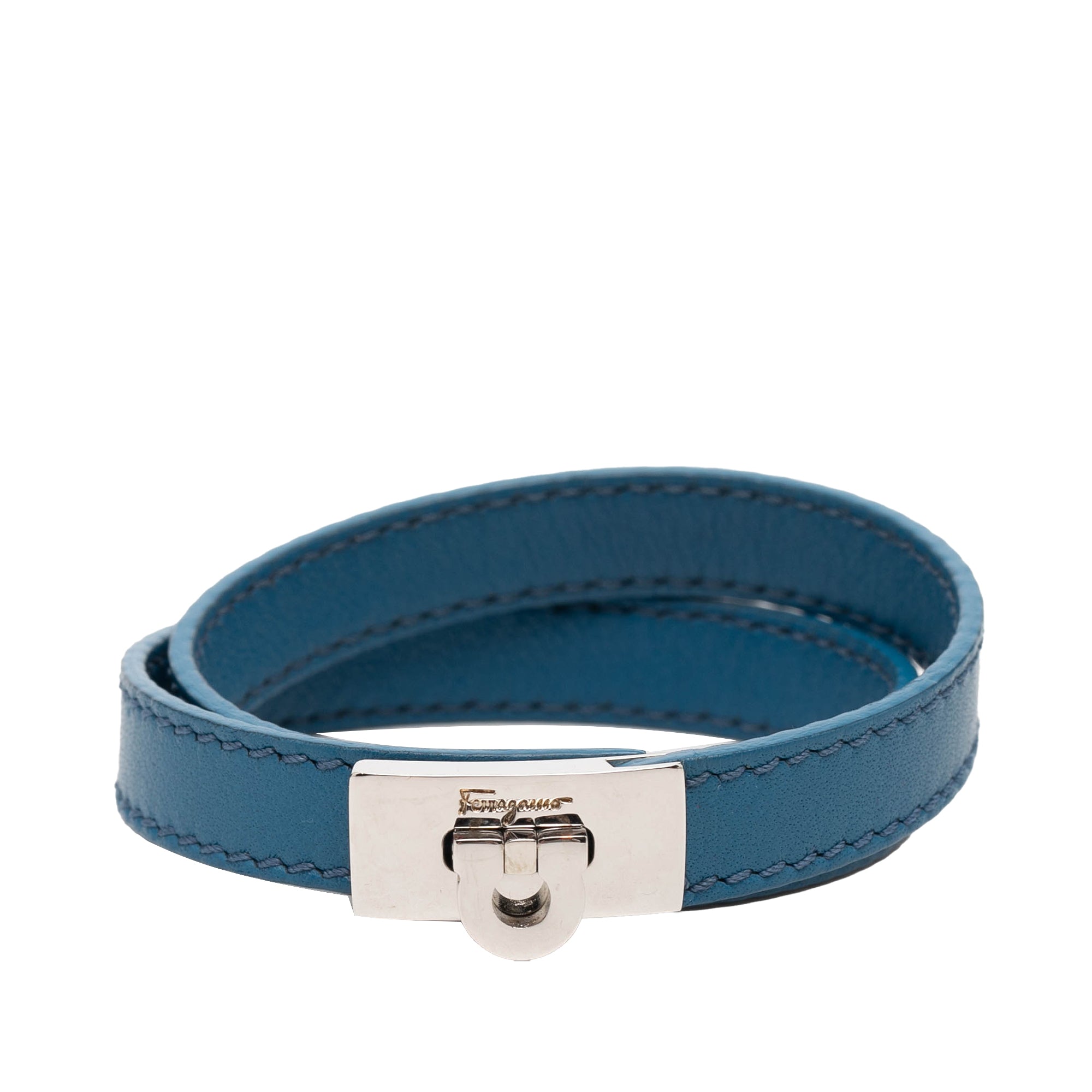 Leather Gancini Lock Double Wrap Bracelet - Image 1