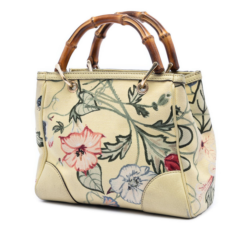Limited Edition Mini Canvas Flora Bamboo Shopper Satchel - Image 2
