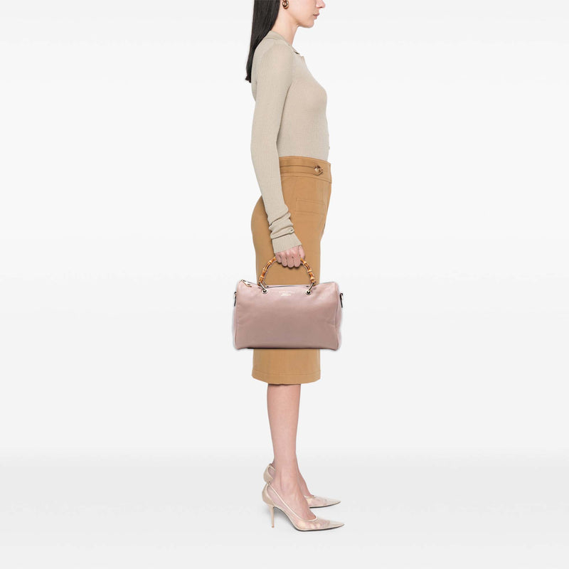 Medium Calfskin Bamboo Shopper Boston Bag - Image 7