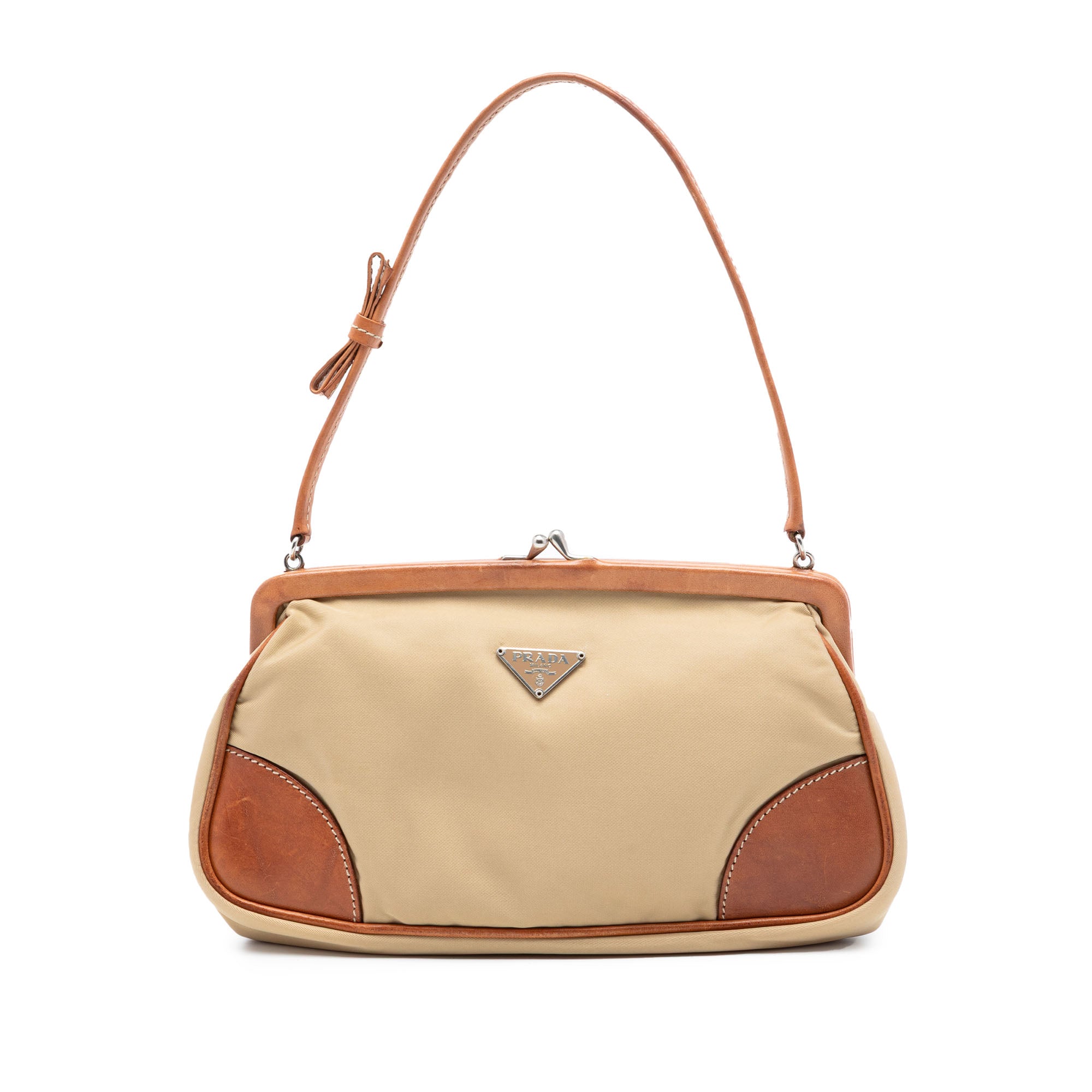 Leather Trimmed Tessuto Kisslock Frame Pochette - Image 1