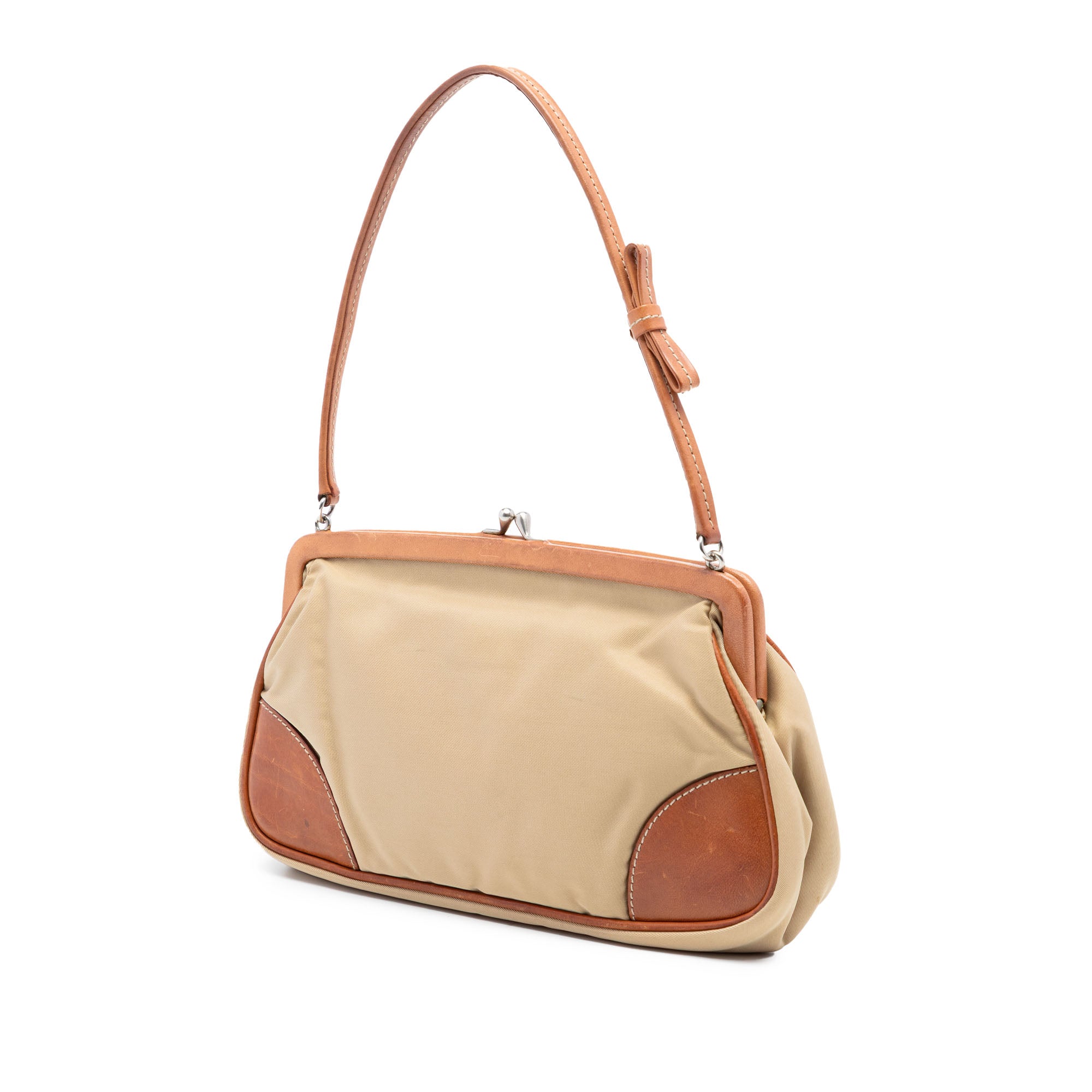 Leather Trimmed Tessuto Kisslock Frame Pochette - Image 2