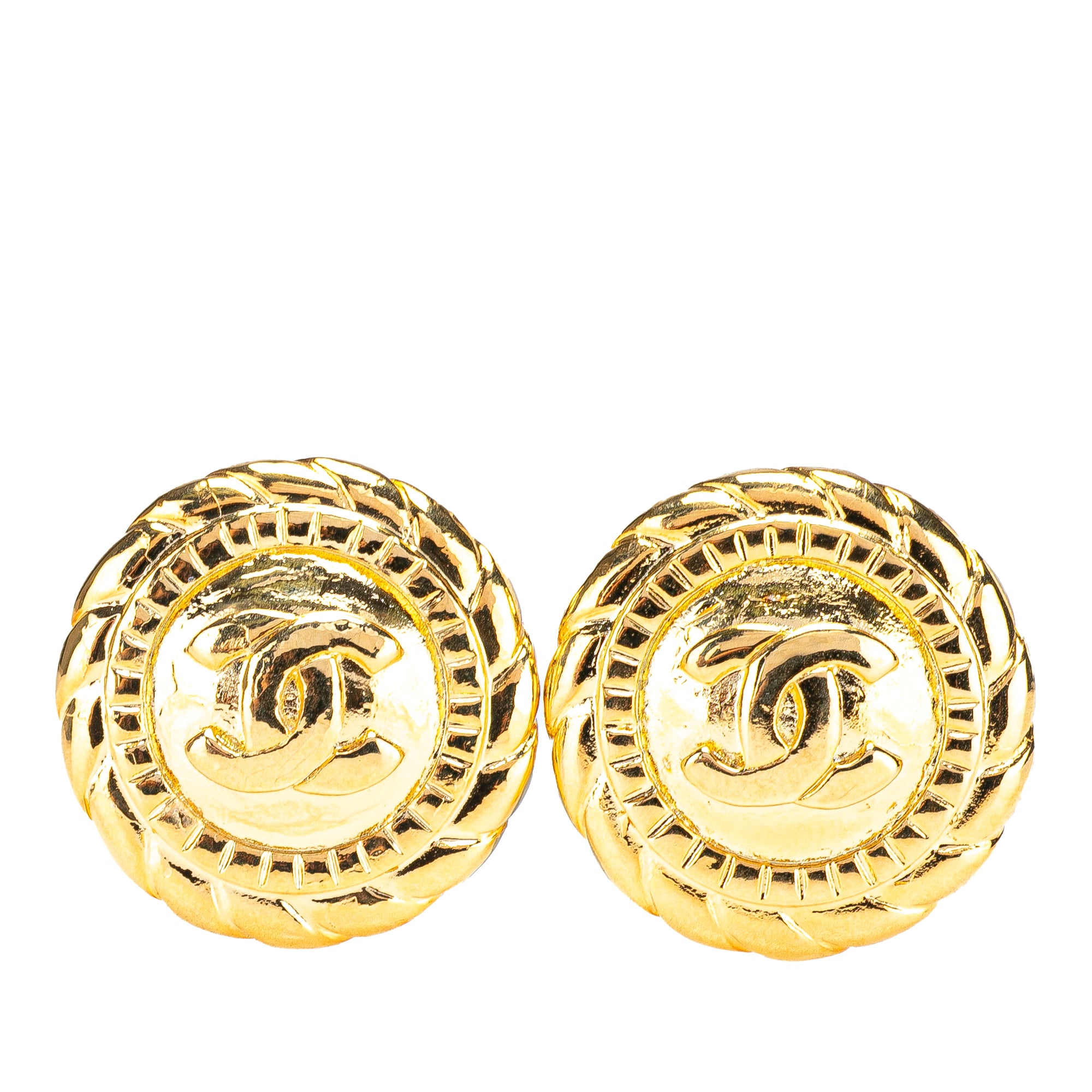 Gold Plated CC Button Clip on Earrings - Image 1