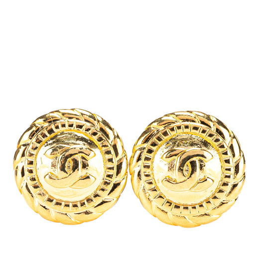 Gold Plated CC Button Clip on Earrings - Image 1