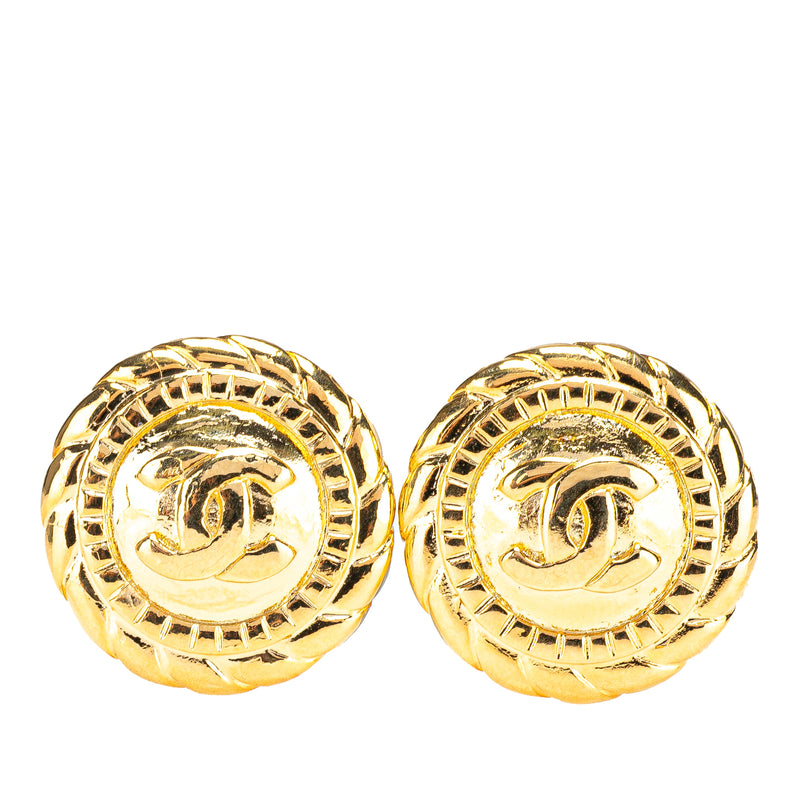 Gold Plated CC Button Clip on Earrings