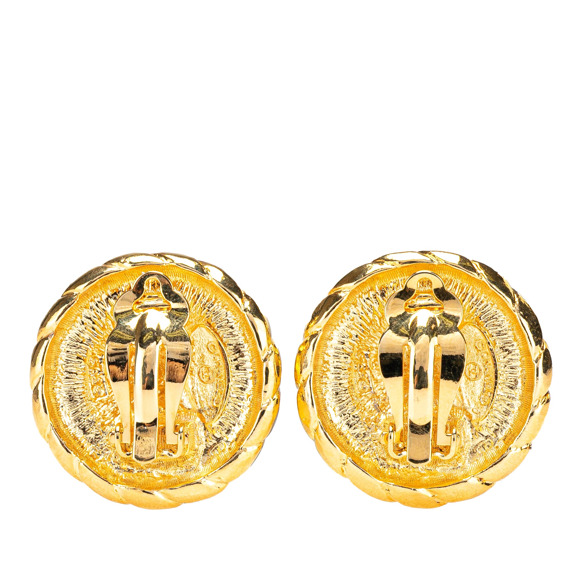 Gold Plated CC Button Clip on Earrings - Image 2