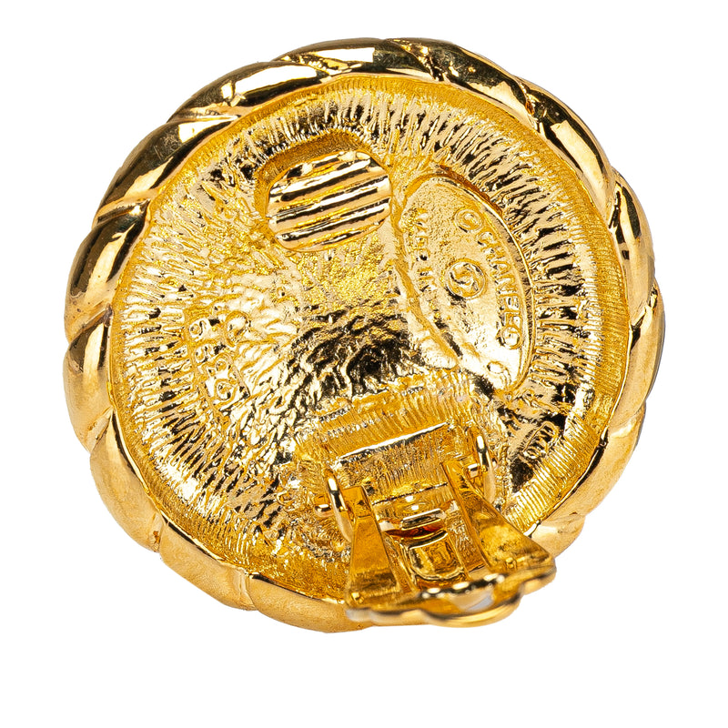 Gold Plated CC Button Clip on Earrings - Image 3