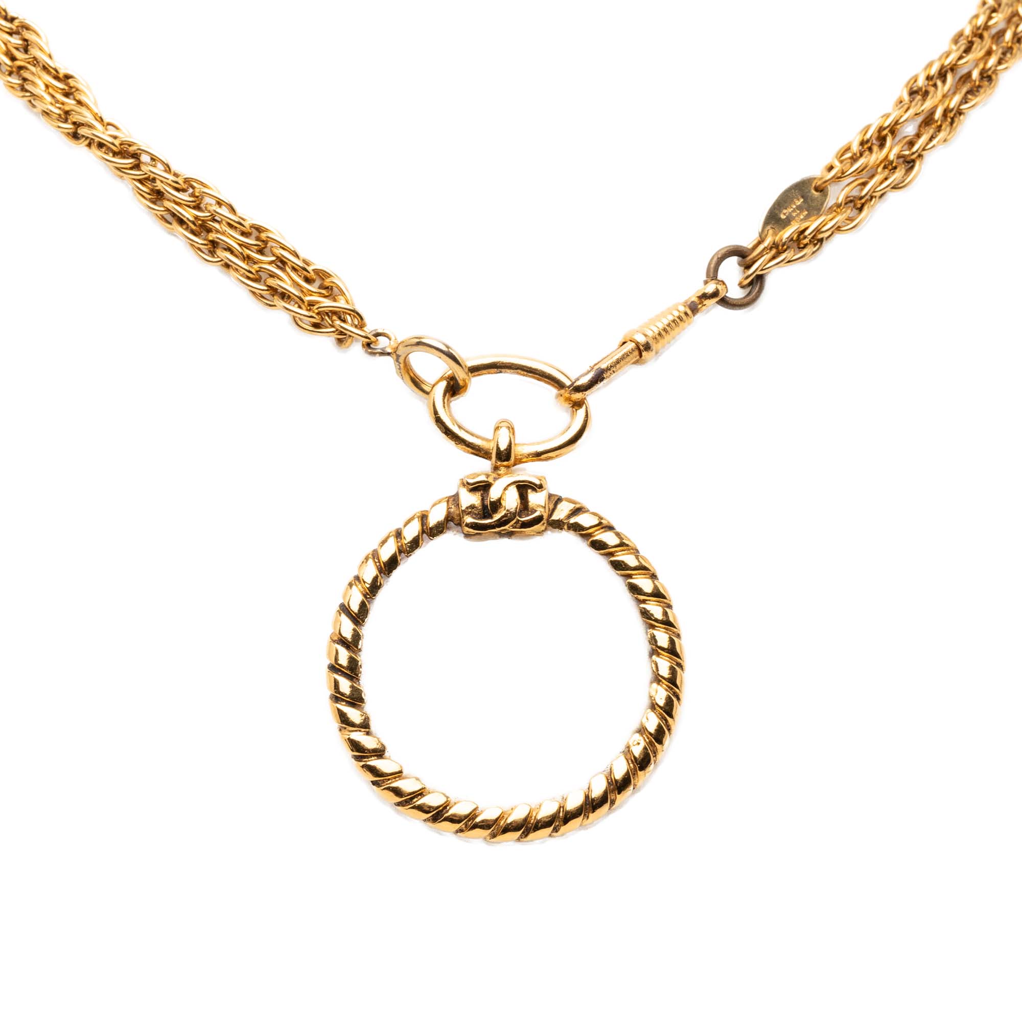 CC Gold Plated Double Chain Loupe Magnifying Glass Pendant Necklace - Image 1