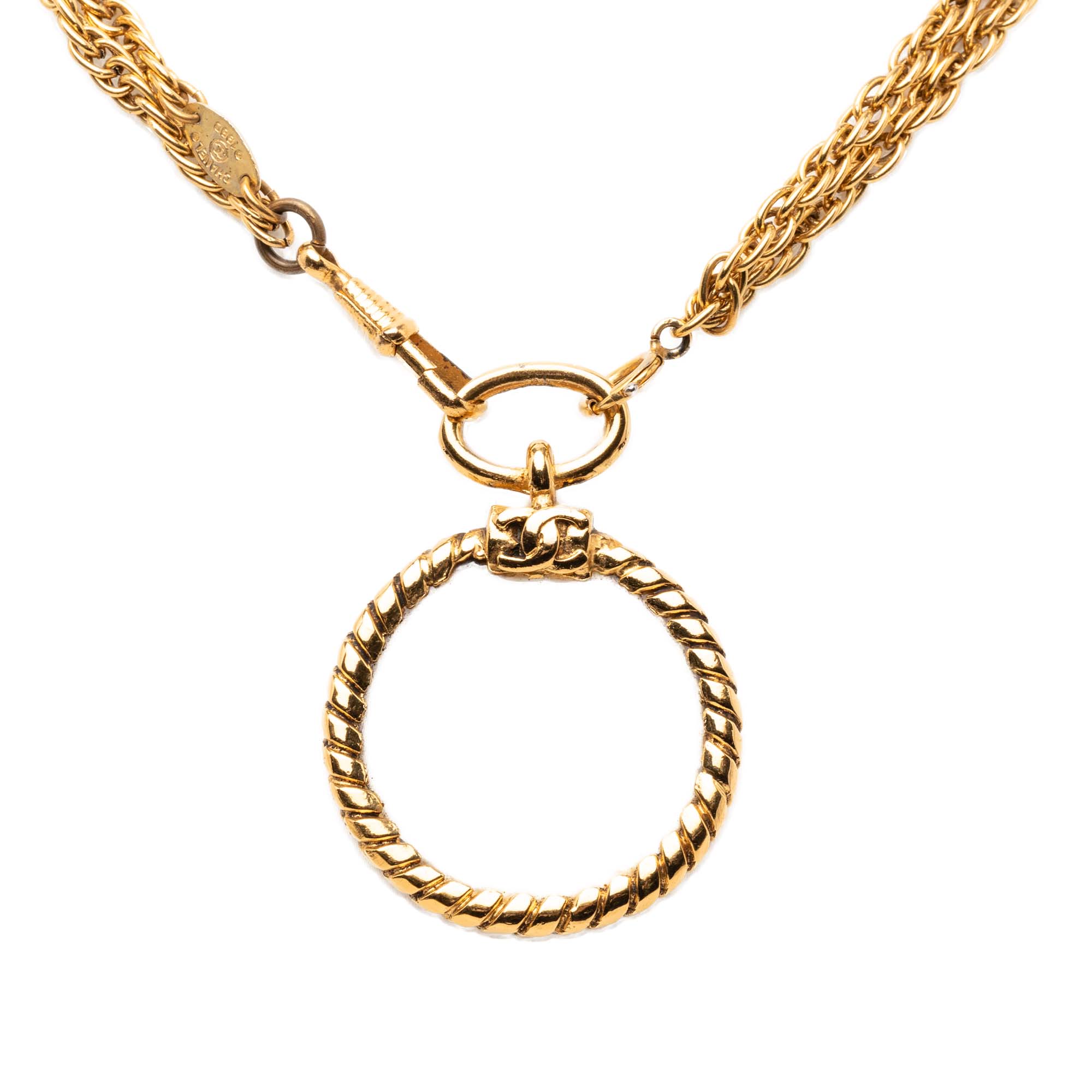 CC Gold Plated Double Chain Loupe Magnifying Glass Pendant Necklace - Image 2