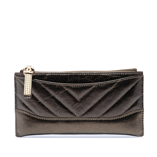 Chevron Metallic Aged Calfskin Gabrielle Zip Pouch - Image 1