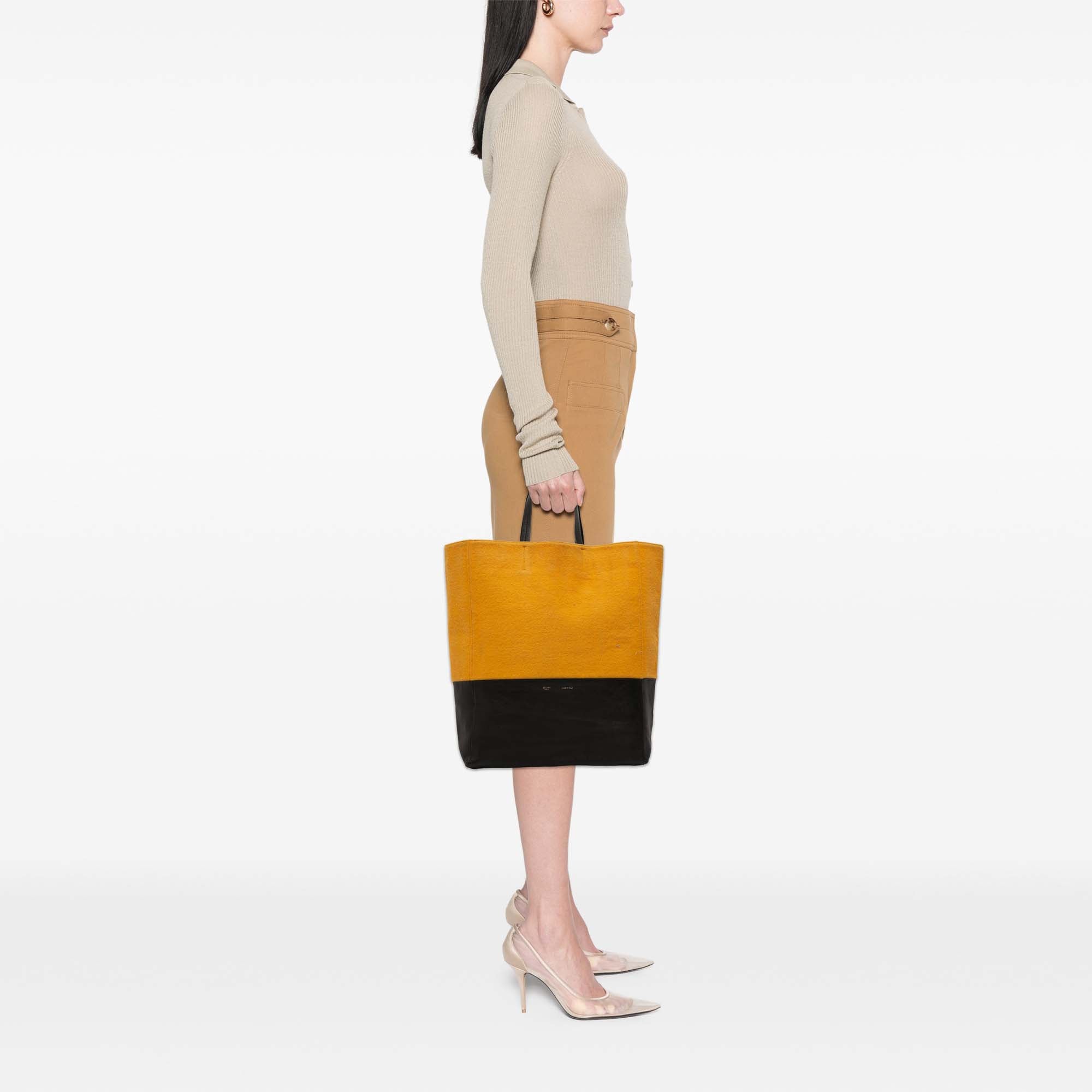 Small Bicolor Suede and Calfskin Vertical Cabas Tote - Image 10