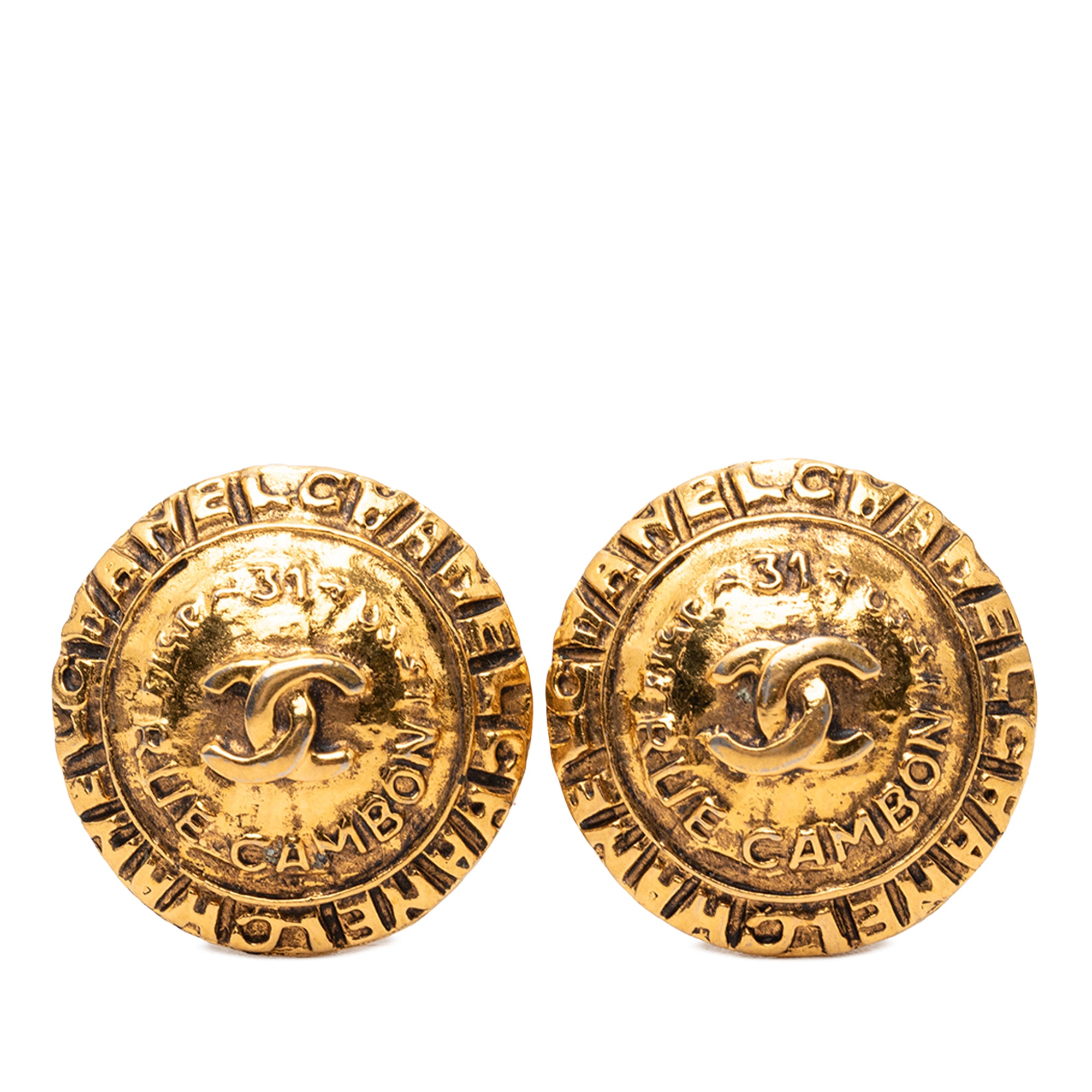 CC Gold Plated Rue Cambon Round Clip on Earrings - Image 1