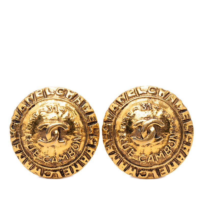 CC Gold Plated Rue Cambon Round Clip on Earrings
